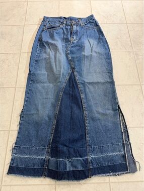 Vintage 90s Denim Maxi Skirt with Patchwork Design